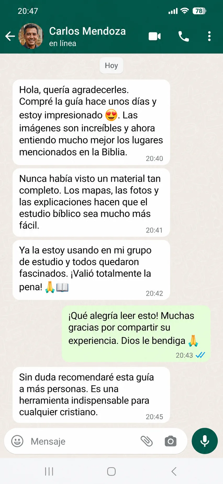 Testimonio de Carlos Mendoza en WhatsApp