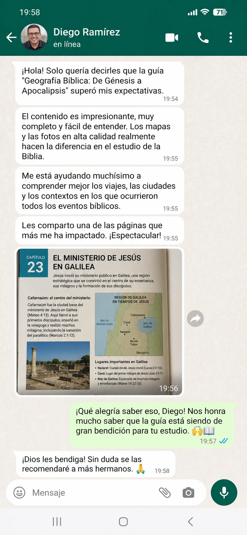 Testimonio de Diego Ramírez en WhatsApp