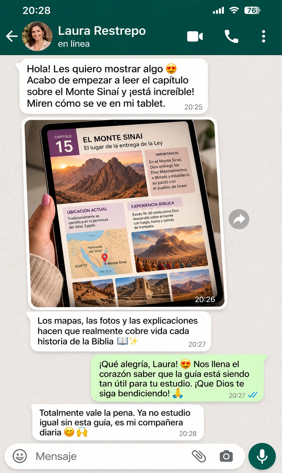 Testimonio de Laura Restrepo en WhatsApp