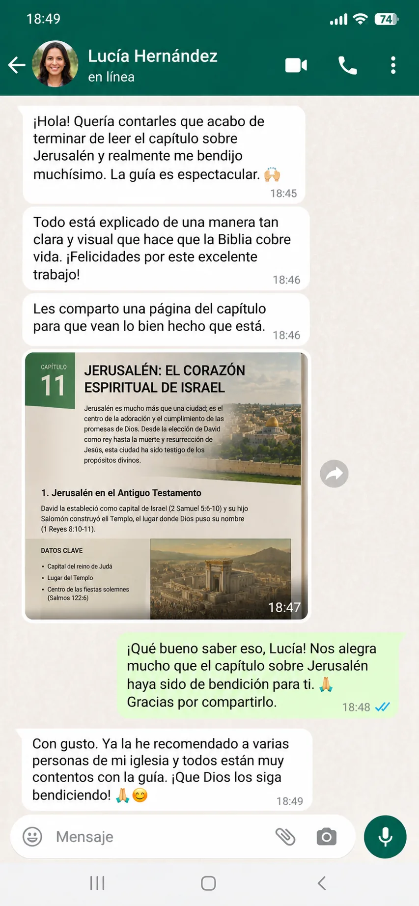 Testimonio de Lucía Hernández en WhatsApp