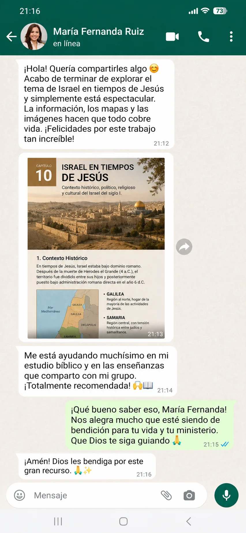 Testimonio de María Fernanda Ruiz en WhatsApp